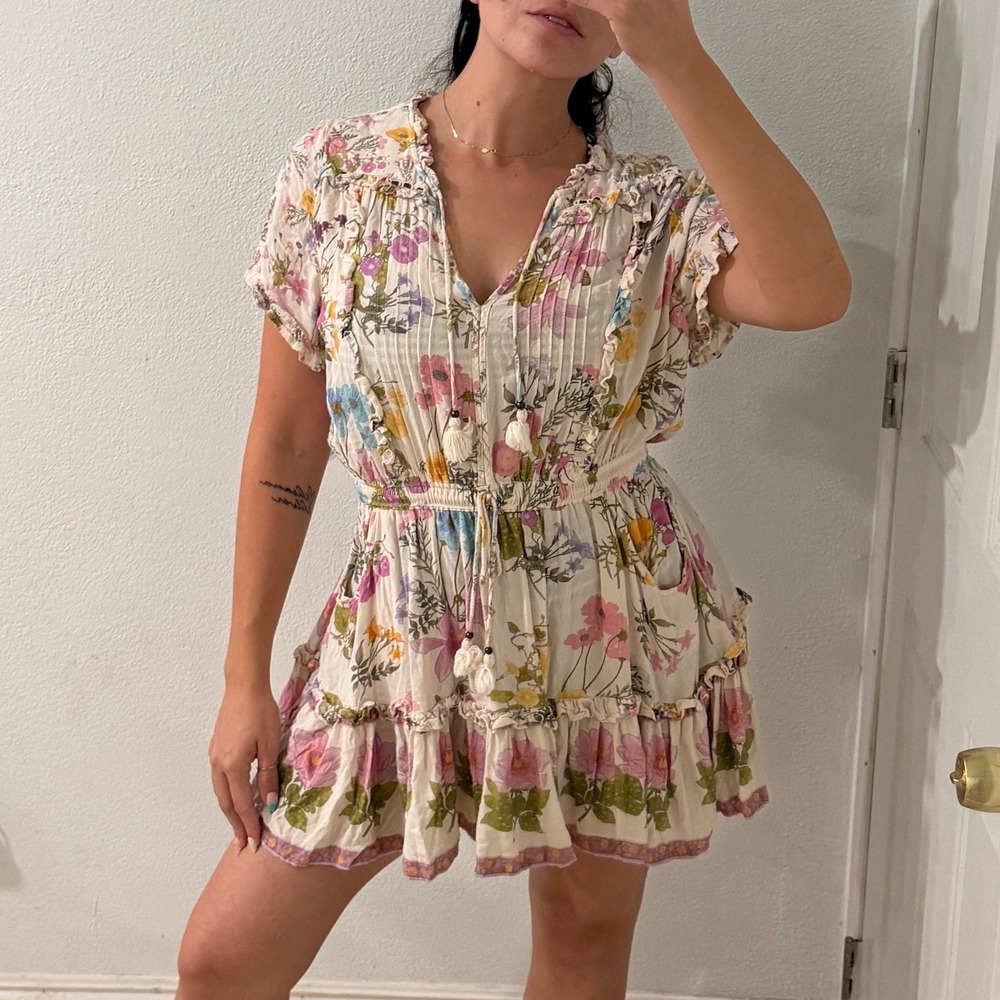 Spell & The Gypsy Collective Wildflower Playdress Cream Floral Boho Mini Dress L